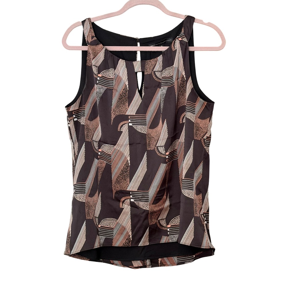White House Black Market Women's M Black Geometric Sleeveless Blouse